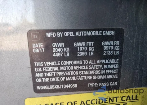 2018 Buick Regal Preferred from USA, damaged, VIN W04GL6SX5J1044956